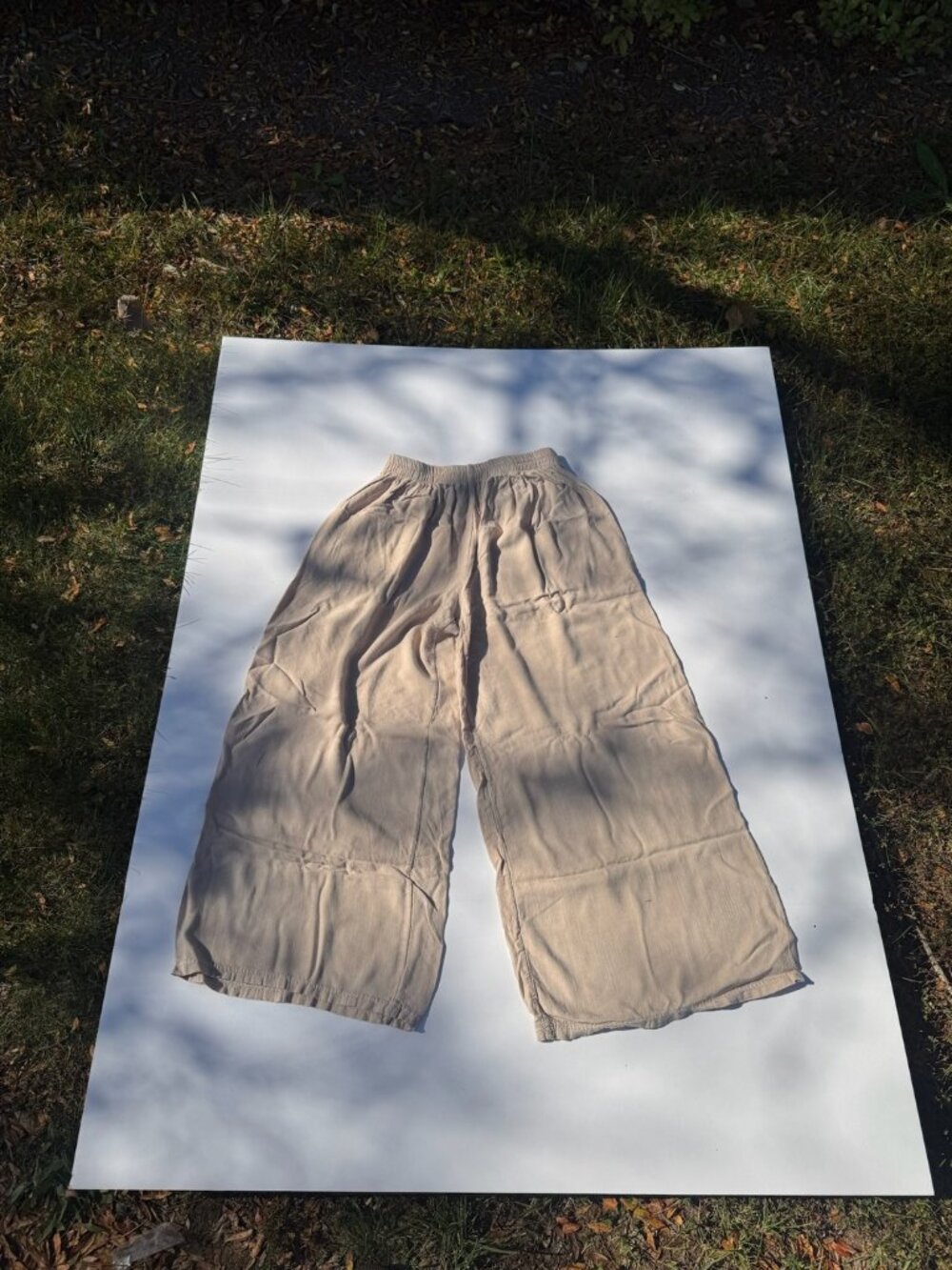 Beige Wide Leg Viscose Pull-On Pants